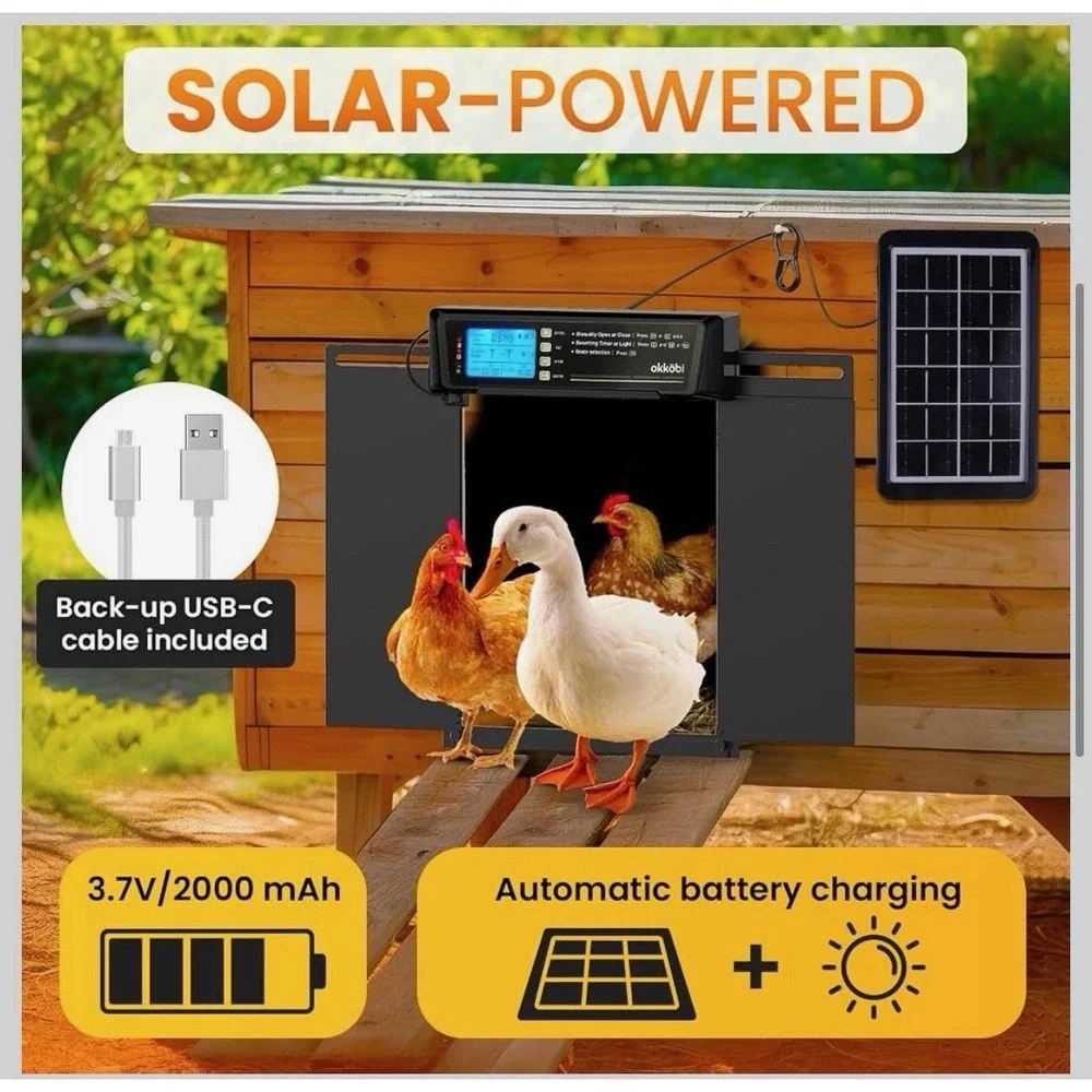 Extra Large Automatic Chicken Coop Door Solar Powered with Remote - LCD Display,